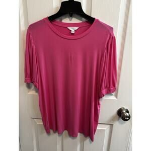 Time And Tru XL (16-18) Pink Short Puff Sleeve Round Neck Top Spot At Shoulder